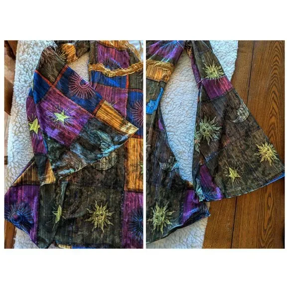 Shein -  Grunge Sun & Moon Print Contrast Lace Flounce Sleeve Dress  Sz XS - Picture 9 of 12